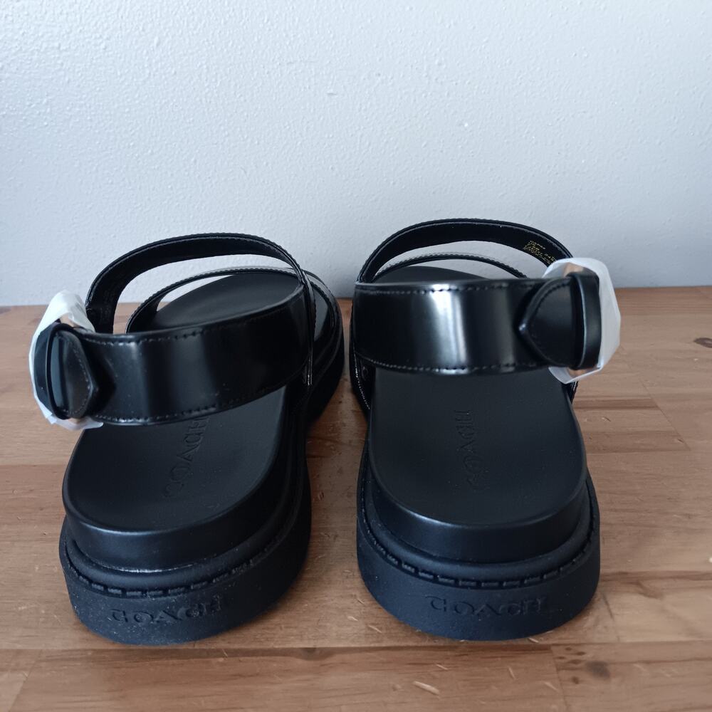 Coach Lockup Two Band Sandal CAP52 Size 7.5 B - Black Leather - Gold Buckle NWB - Picture 8 of 11